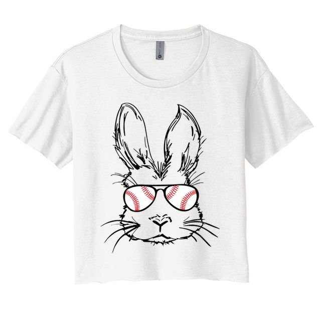 Bunny Face With Baseball Sunglasses Easter Day Gift Crop Top