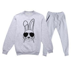 Bunny Face With Sunglasses Easter Day Premium Crewneck Sweatsuit Set