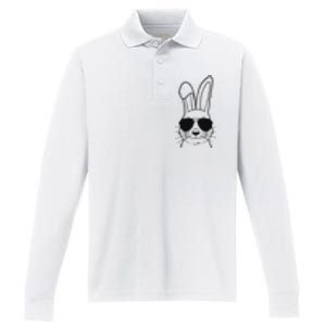 Bunny Face With Sunglasses Easter Day Performance Long Sleeve Polo