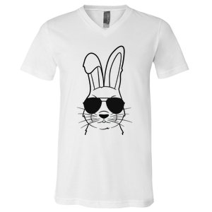 Bunny Face With Sunglasses Easter Day V-Neck T-Shirt