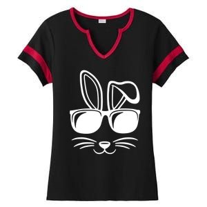 Bunny Face With Sunglasses Easter Day Ladies Halftime Notch Neck Tee