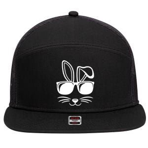 Bunny Face With Sunglasses Easter Day 7 Panel Mesh Trucker Snapback Hat