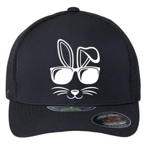 Bunny Face With Sunglasses Easter Day Flexfit Unipanel Trucker Cap