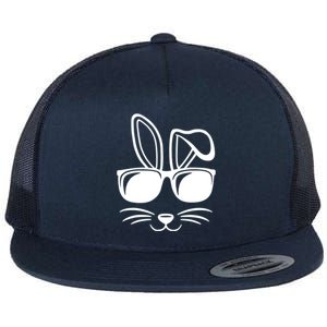 Bunny Face With Sunglasses Easter Day Flat Bill Trucker Hat