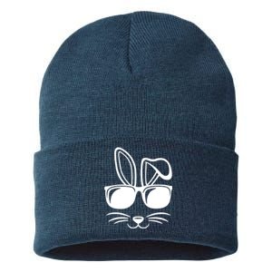 Bunny Face With Sunglasses Easter Day Sustainable Knit Beanie