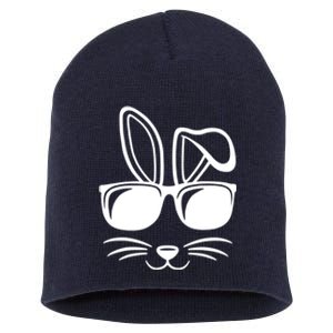 Bunny Face With Sunglasses Easter Day Short Acrylic Beanie