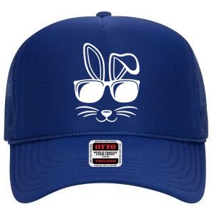 Bunny Face With Sunglasses Easter Day High Crown Mesh Back Trucker Hat