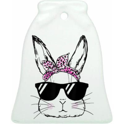 Bunny Face With Sunglasses Easter Day Ceramic Bell Ornament