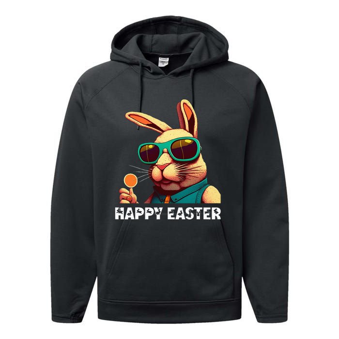 Bunny Face With Sunglasses funny Easter Day Performance Fleece Hoodie