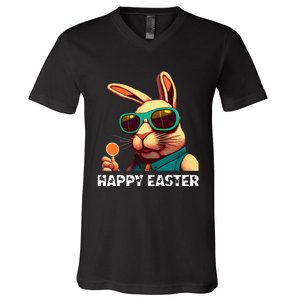 Bunny Face With Sunglasses funny Easter Day V-Neck T-Shirt