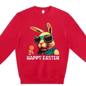 Bunny Face With Sunglasses funny Easter Day Premium Crewneck Sweatshirt