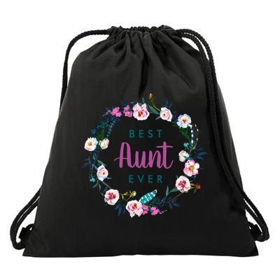Boho Floral Wreath Best Aunt Ever Drawstring Bag