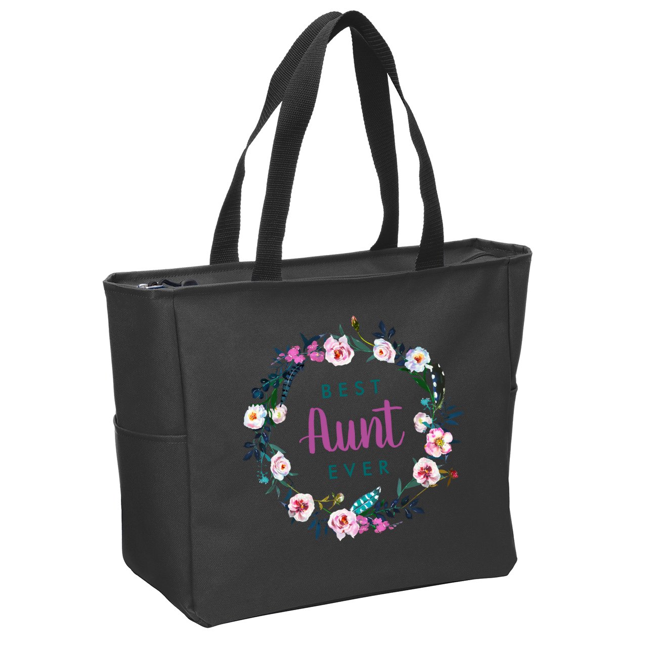 Boho Floral Wreath Best Aunt Ever Zip Tote Bag