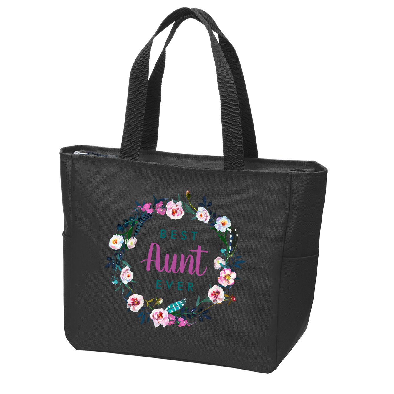 Boho Floral Wreath Best Aunt Ever Zip Tote Bag