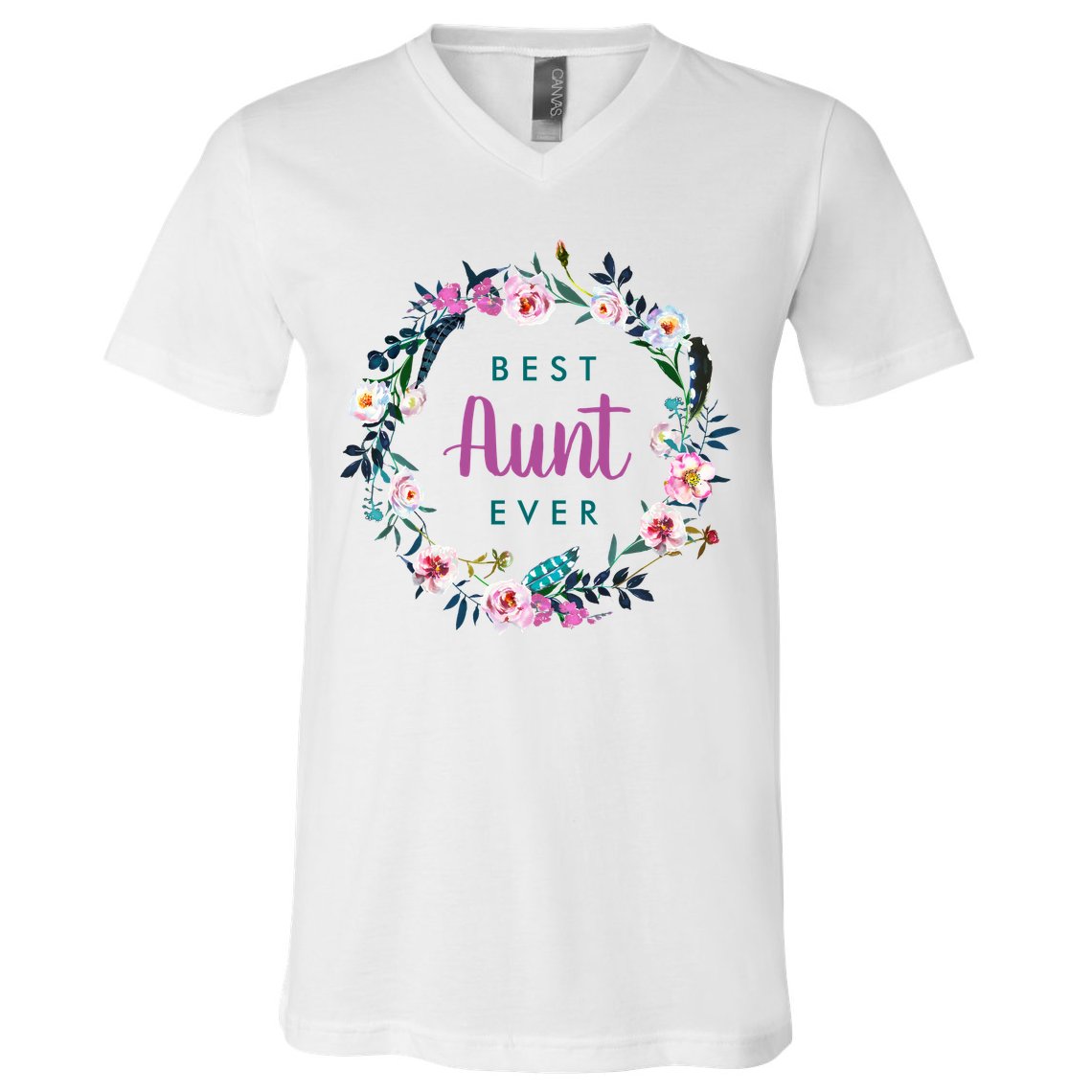 Boho Floral Wreath Best Aunt Ever V-Neck T-Shirt