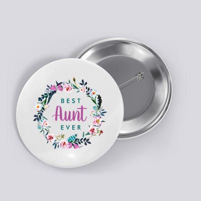 Boho Floral Wreath Best Aunt Ever Button