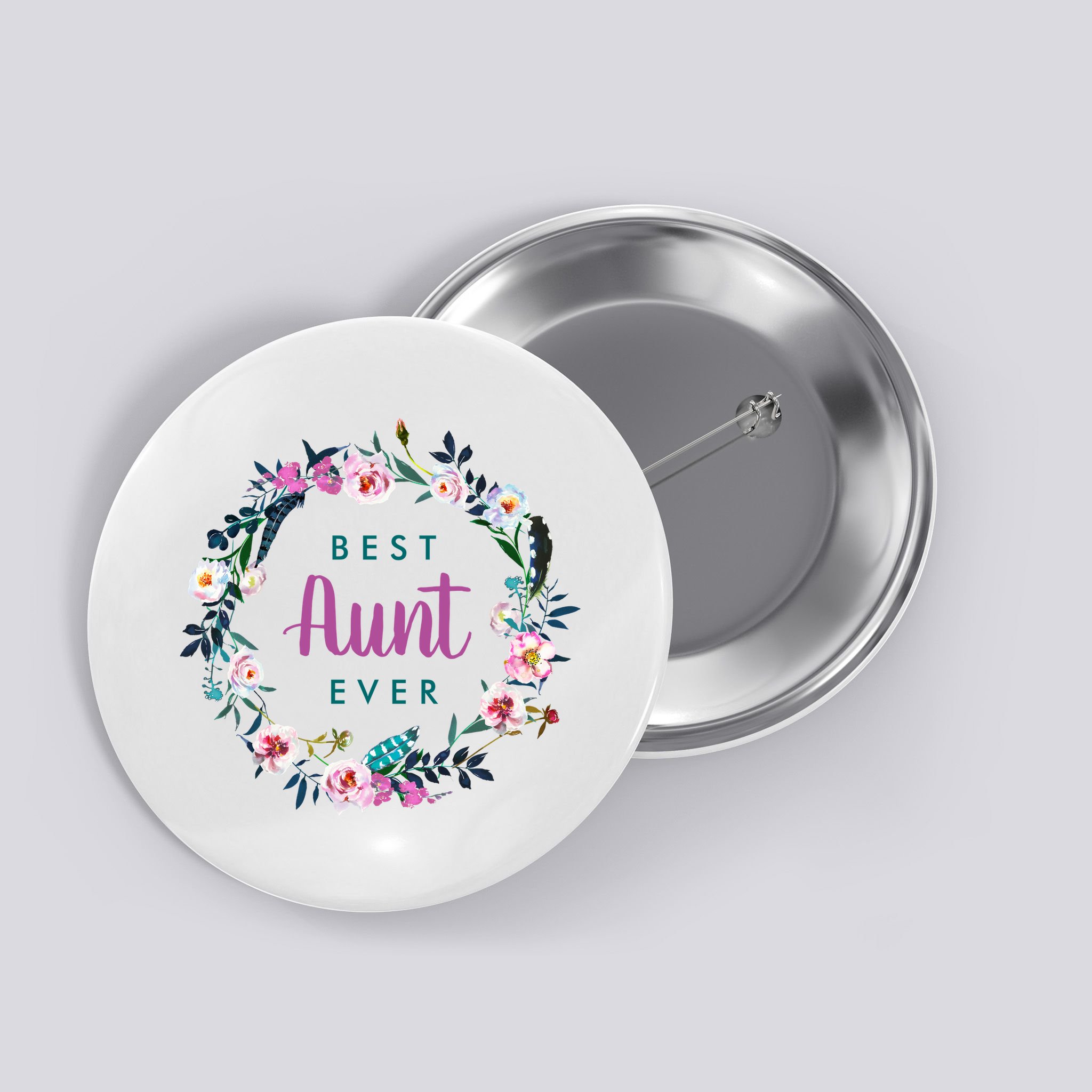 Boho Floral Wreath Best Aunt Ever Button