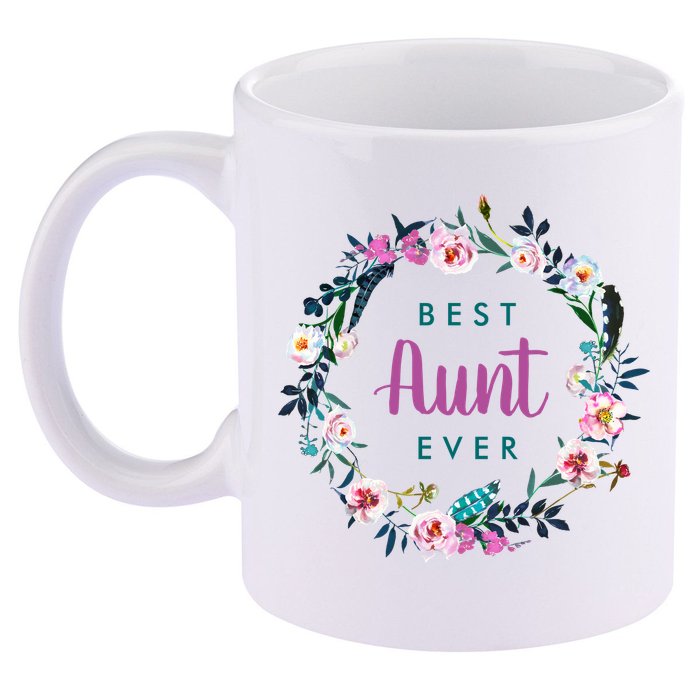 Boho Floral Wreath Best Aunt Ever 11oz C Handle Ceramic Mug