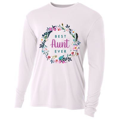 Boho Floral Wreath Best Aunt Ever Cooling Performance Long Sleeve Crew