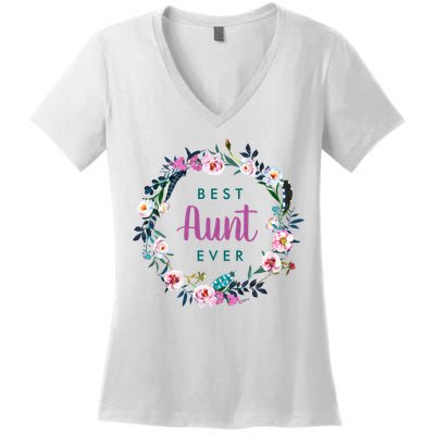 Boho Floral Wreath Best Aunt Ever Women's V-Neck T-Shirt