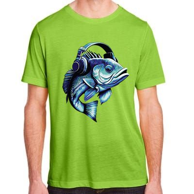 Bass Fish Wearing Headphones Adult ChromaSoft Performance T-Shirt