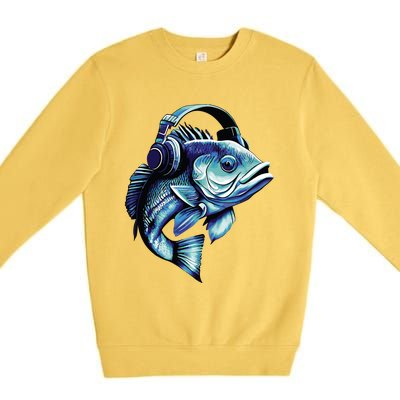 Bass Fish Wearing Headphones Premium Crewneck Sweatshirt