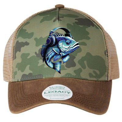 Bass Fish Wearing Headphones Legacy Tie Dye Trucker Hat