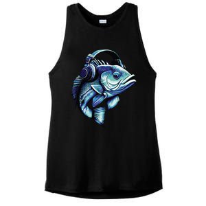 Bass Fish Wearing Headphones Ladies PosiCharge Tri-Blend Wicking Tank