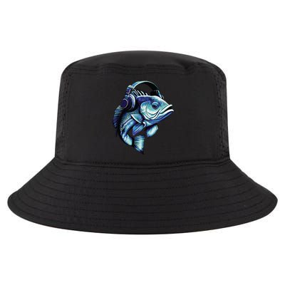 Bass Fish Wearing Headphones Cool Comfort Performance Bucket Hat