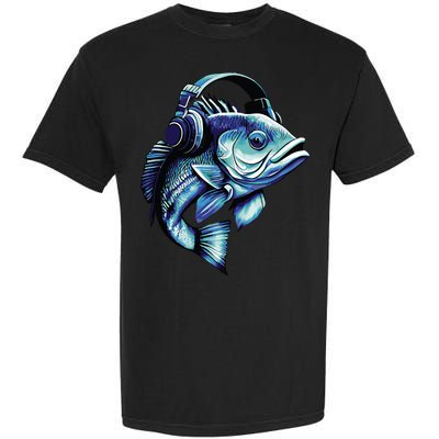 Bass Fish Wearing Headphones Garment-Dyed Heavyweight T-Shirt