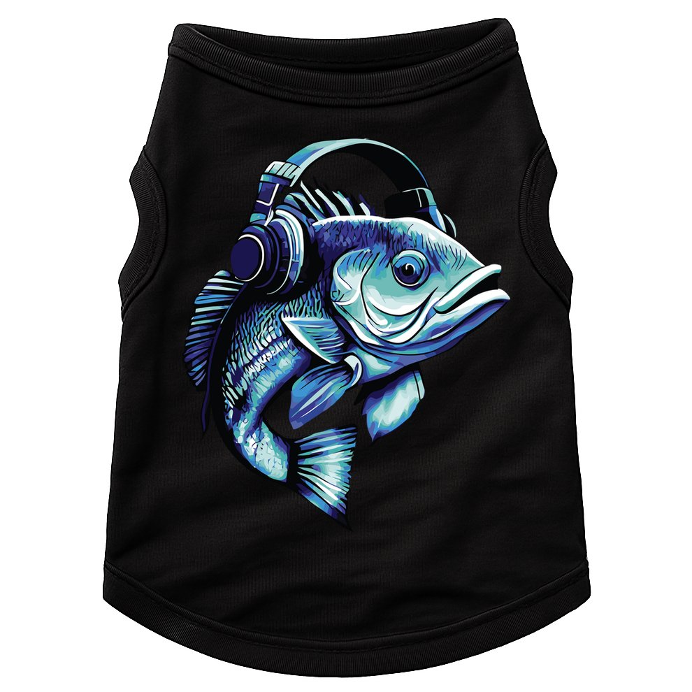 Bass Fish Wearing Headphones Doggie Tank