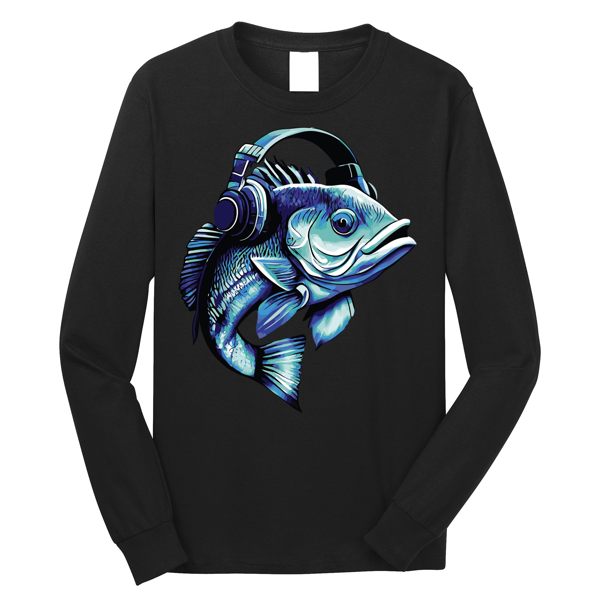 Bass Fish Wearing Headphones Long Sleeve Shirt