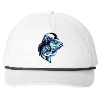 Bass Fish Wearing Headphones Snapback Five-Panel Rope Hat