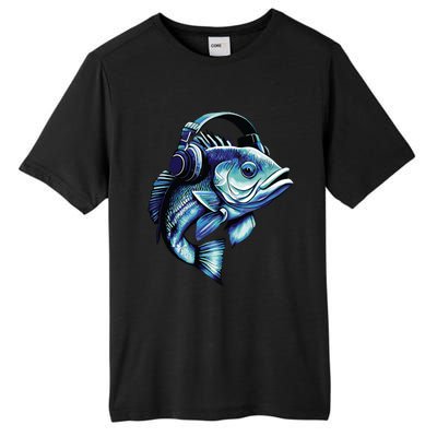 Bass Fish Wearing Headphones Tall Fusion ChromaSoft Performance T-Shirt