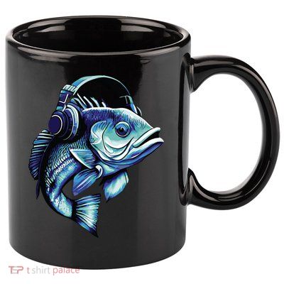 Bass Fish Wearing Headphones 11oz C Handle Ceramic Mug