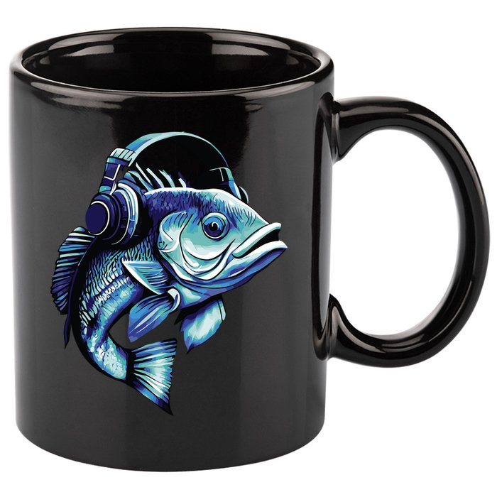 Bass Fish Wearing Headphones 11oz C Handle Ceramic Mug