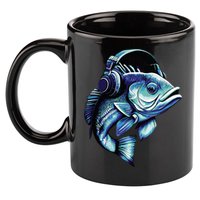 Bass Fish Wearing Headphones 11oz C Handle Ceramic Mug