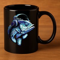 Bass Fish Wearing Headphones 11oz C Handle Ceramic Mug