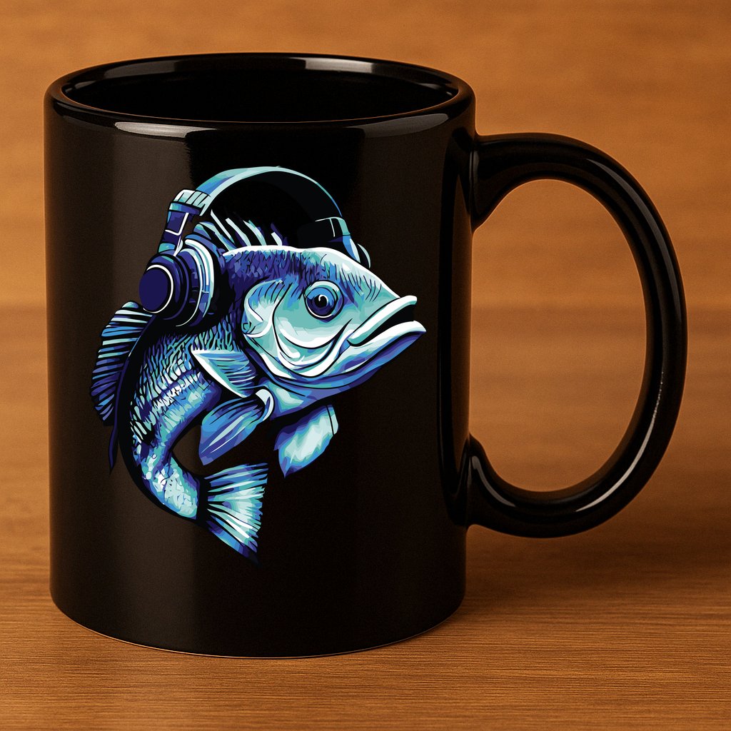 Bass Fish Wearing Headphones 11oz C Handle Ceramic Mug