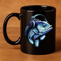 Bass Fish Wearing Headphones 11oz C Handle Ceramic Mug