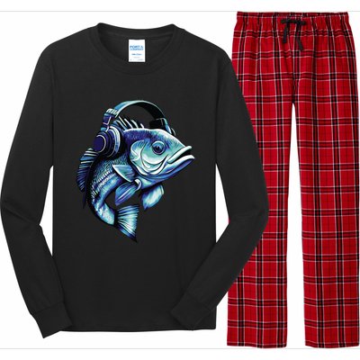 Bass Fish Wearing Headphones Long Sleeve Pajama Set