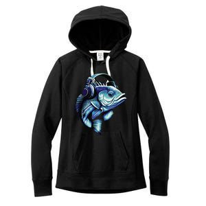 Bass Fish Wearing Headphones Women's Fleece Hoodie