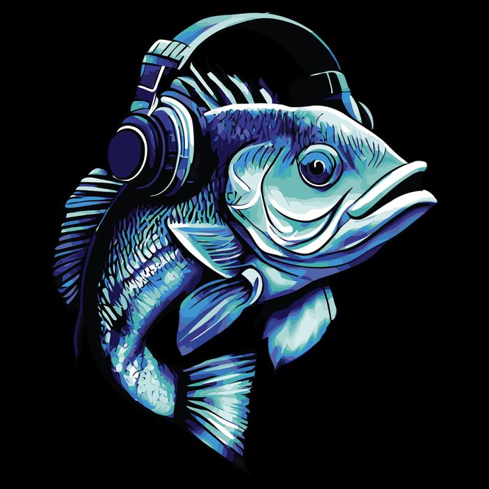 Bass Fish Wearing Headphones Flatbill Hat