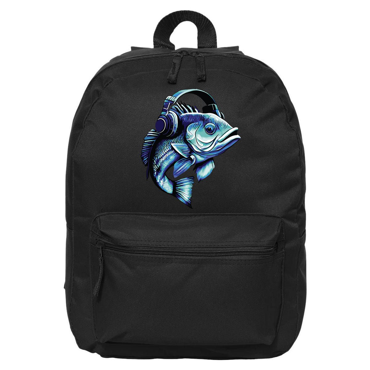 Bass Fish Wearing Headphones 16 in Basic Backpack