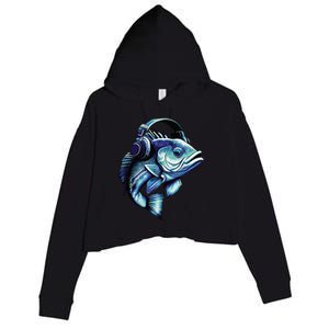 Bass Fish Wearing Headphones Crop Fleece Hoodie