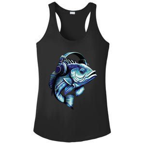 Bass Fish Wearing Headphones Ladies PosiCharge Competitor Racerback Tank