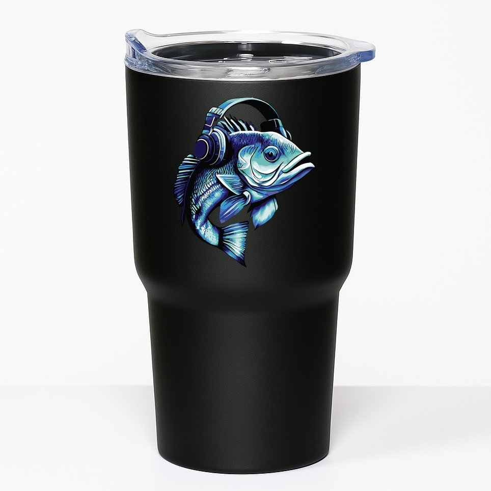 Bass Fish Wearing Headphones Tumbler