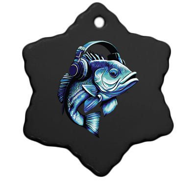 Bass Fish Wearing Headphones Ceramic Star Ornament