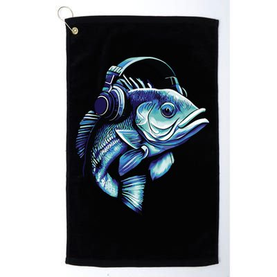 Bass Fish Wearing Headphones Golf Towel