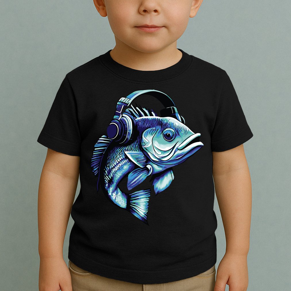Bass Fish Wearing Headphones Toddler T-Shirt
